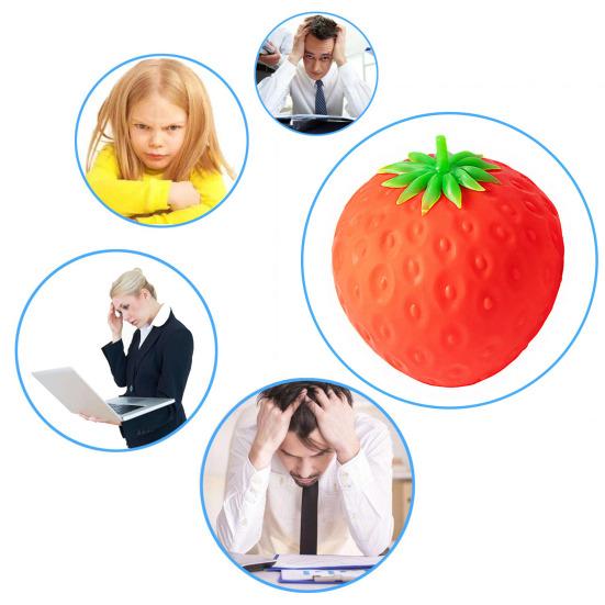 Jouet Fraise à Presser Réaliste Montée Lente Boule Anti-Stress Fruit en TPR Jouet Fidget Fraise Super Doux pour Soulager l'Anxiété Cadeau Original pour Adultes