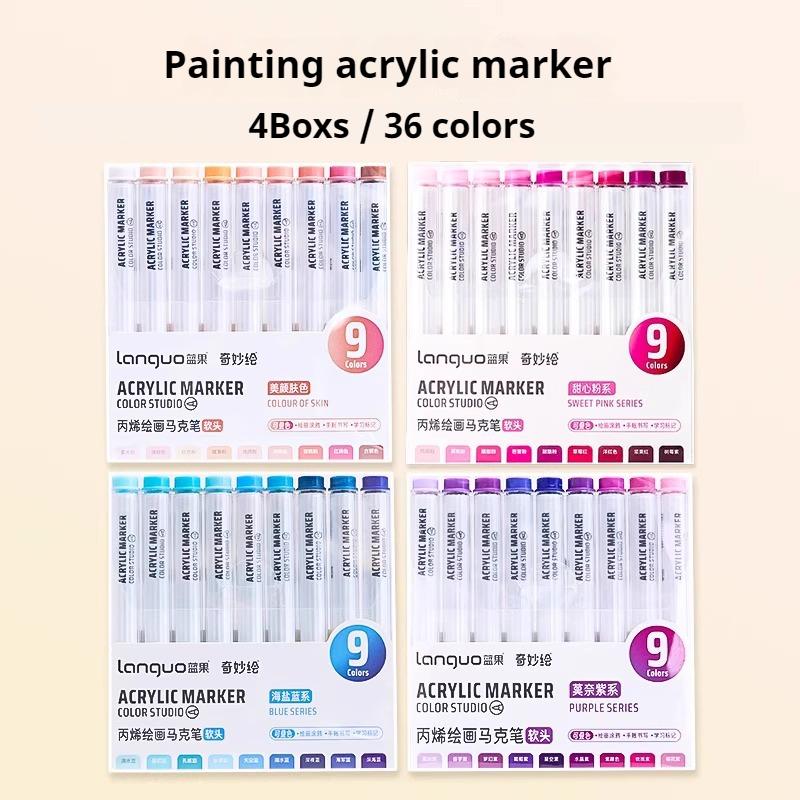 Languo Acrylic Marker Pen Soft Head Art Markers Painting Pen for Rock Painting Mug Glass Ceramic DIY Graffiti Acrylic Paint Pens