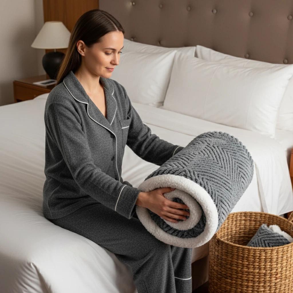 Double-Layer Reversible Nordic Throw Blanket Minimalist Flannel Sherpa For Bedroom Living Room.