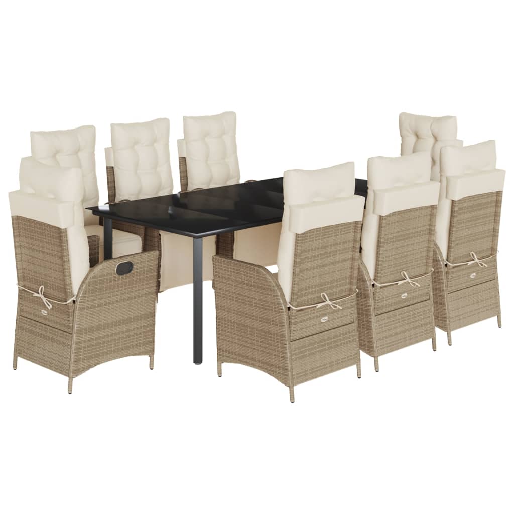 Vidaxl 9-Cz. Garden Furniture Set With Cushions, Beige, Poly Rattan