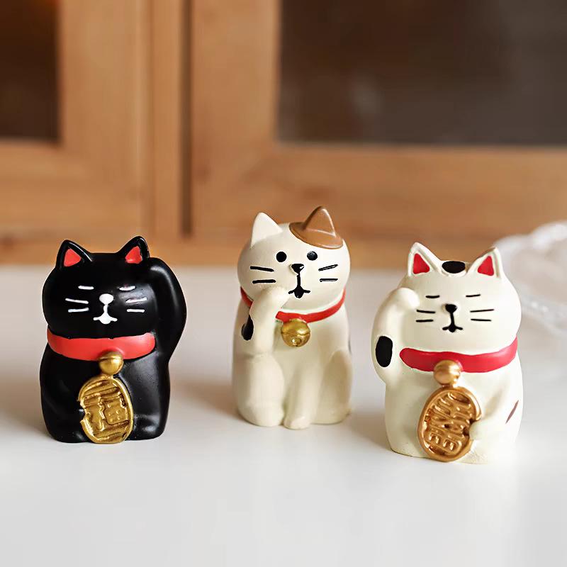 Japanese Style Mini Lucky Cat Ornaments - Trendy Zakka Crafts & Play Figures
