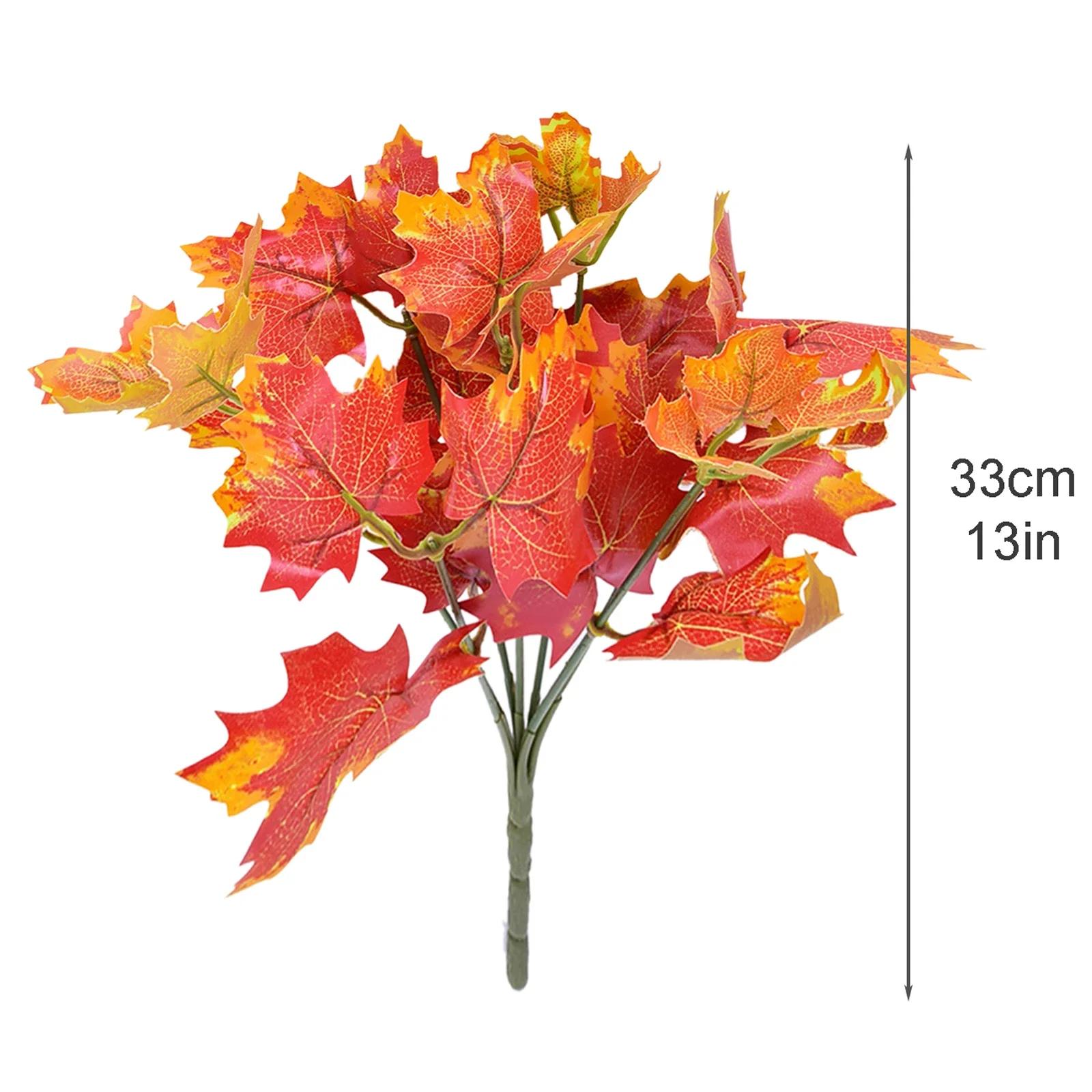 

Artificial 7-Fork Maple Leaf Bundle Rubber Handle Bundle 33cm Plastic Elegant Metal Wedding Home Decor Simulation Plant Branches