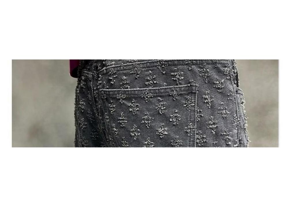 Winter Retro High Street Men's Full Print Jacquard Loose Straight-Leg Jeans