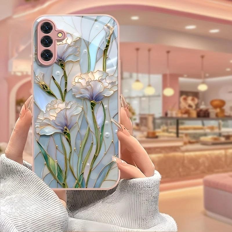 Luxuriöse Retro-Blumen-Handyhülle für iPhone 17 16e 16 15 14 13 12 Mini 11 Pro XS Max XR X 8 7 Air Plus Luxuriöse gehärtete Glasabdeckung