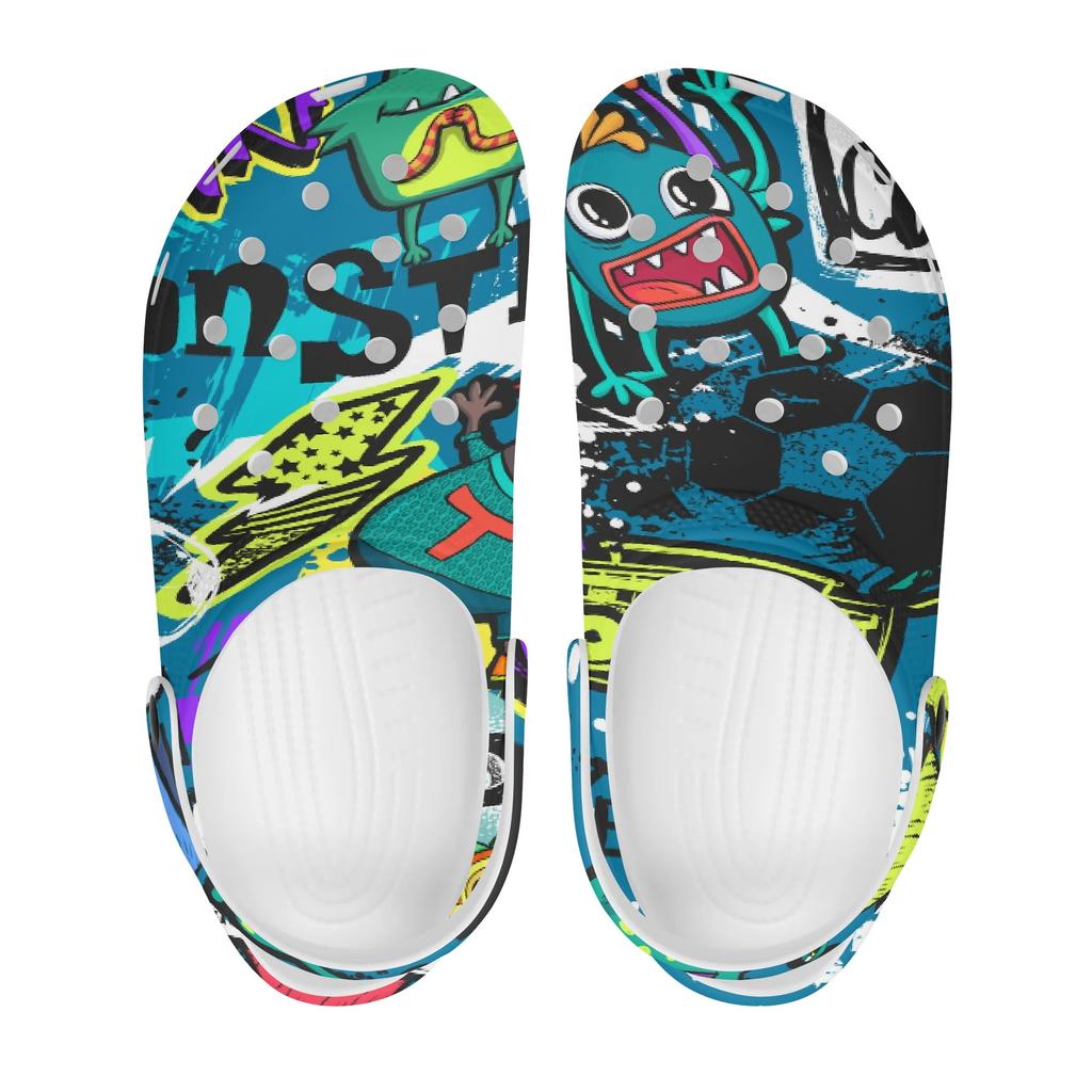 Unisex Colorful EVA Clogs Printed Lightweight Breathable Slip On Garden Shoes Beach Pool Bathroom Home Slippers Shower Use