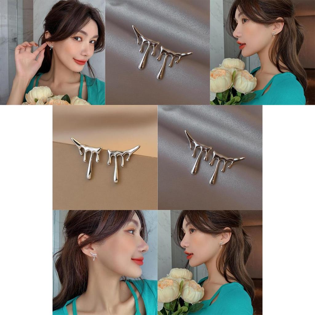 Stylish Silver Plated Asymmetric Earrings For Women Trendy Geometric Teardrop