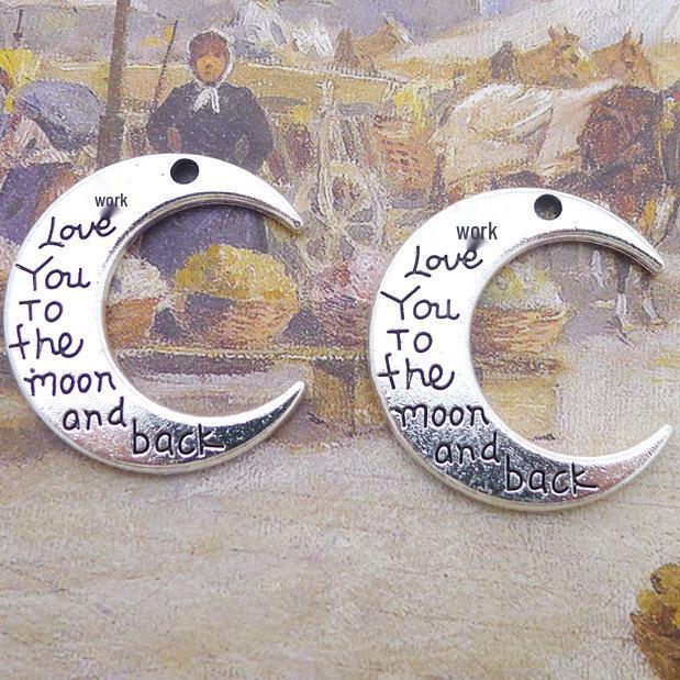 Moon Antique Silver Alloy 28x30mm Jewelry Accessories, Vintage DIY, 50pcs/Pack, 4.7g античный серебряного