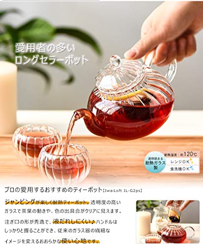 IwaiLoft Soothing Heat-Resistant Glass Teapot with Strainer, Insulated, for Two, Perfect for Black Tea, Fruit, Leaf, Flower, and Craft Teas, IL-SET192