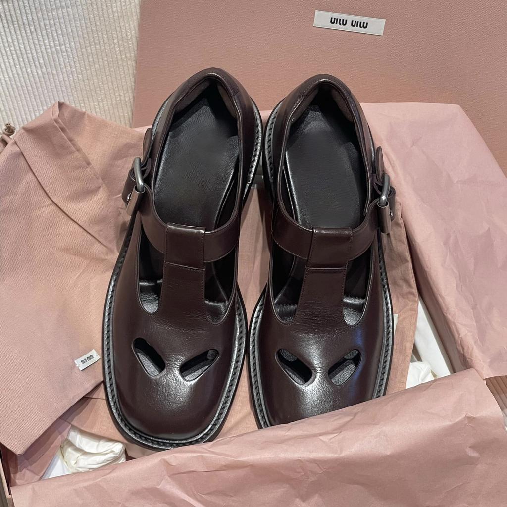 Cowhide Version~ British Style Hollow Leather Platform Small Leather Shoes Women's Spring Big Head Loafers Mary Jane Single Shoes Leather Shoes