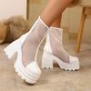 Fashion Super High Heel White Women's Summer Thin 2025 New Block Heel Breathable Mesh Boots Heightening Cool Boots