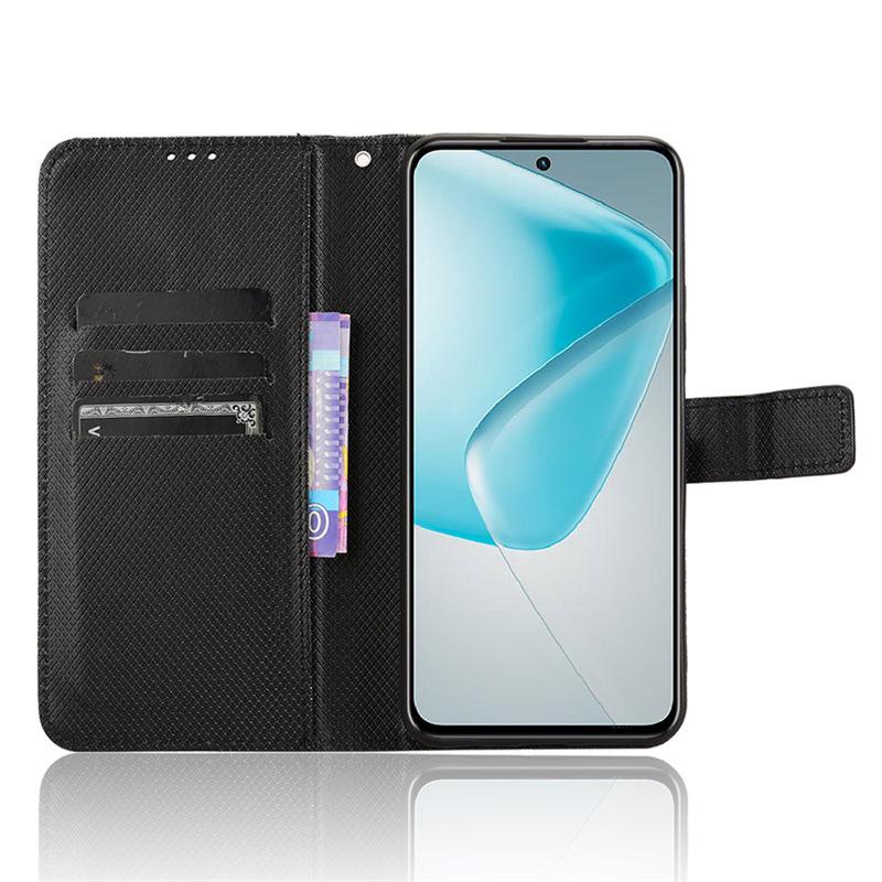 Compatible with Infinix Hot 50 Pro+ 4G: Flip Card Slot Leather Case with Diamond Texture