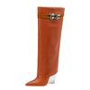 Fashion New Crystal Slope Heel Belt Buckle Decorative Skirt Boots Fashion High Heel Black Red 34-43 Knee Length Boots Winter Women Shoes