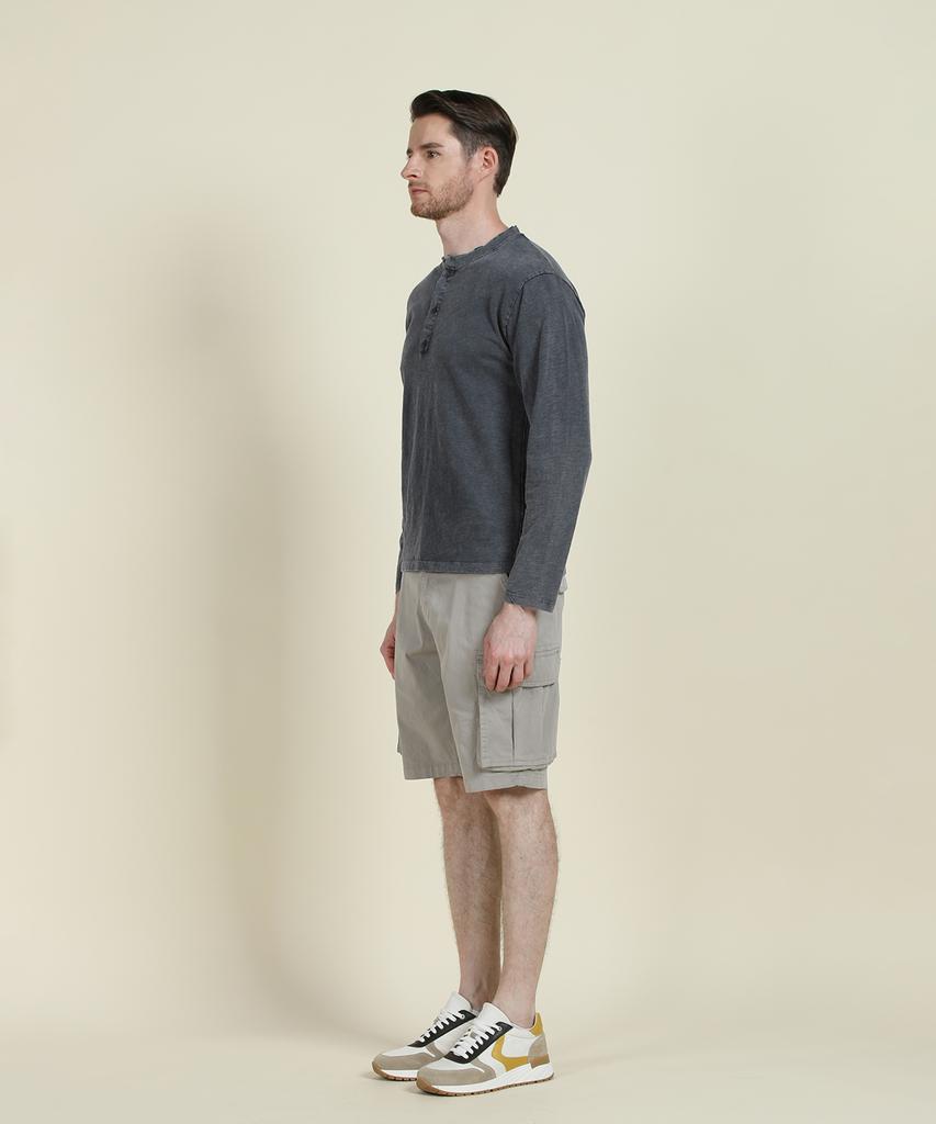 PANICALE Blue Garment Dye Cotton Henry T-Shirt