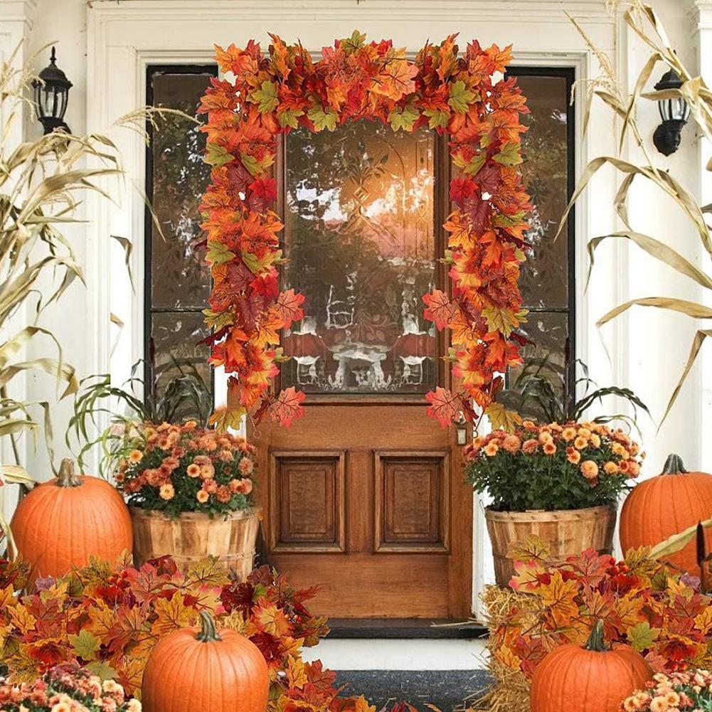 Artificial Maple Leaf Garland Fake Autumn Leaves Garland Hanging Plant Wedding Thanksgiving Dinner Party Fireplace Decor
