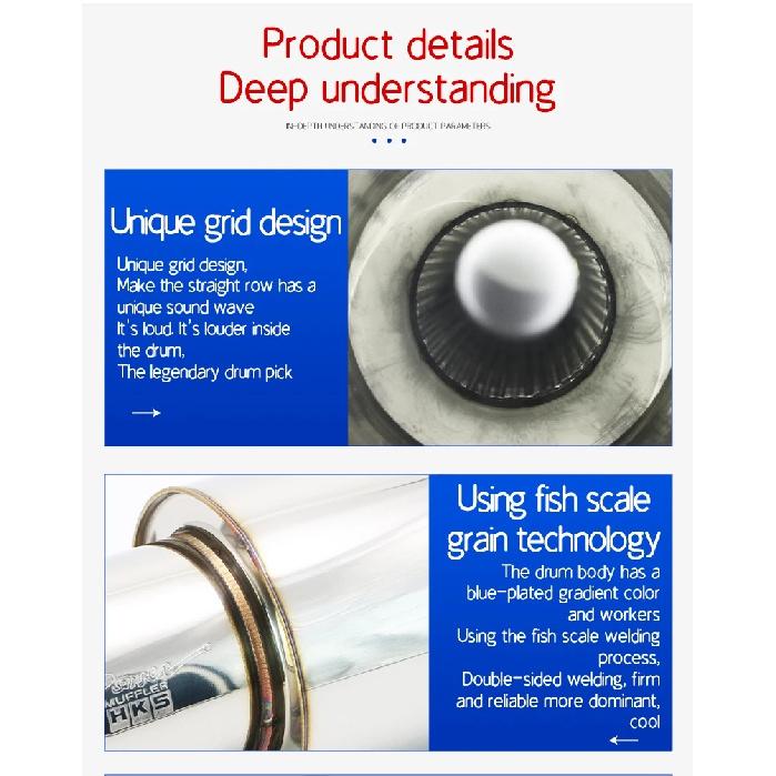 Sports Car Styling Exhaust System Pipe Tail Universal Racing Muffler HKS High Quality Stainless 101mm Mufflers Silver Blue Tips