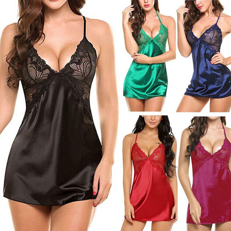 Elegant Women Lady Sexy Lace Sleepwear Satin Nightwear Lingerie Pajamas Suit Size S-xl For Ultimate Comfort