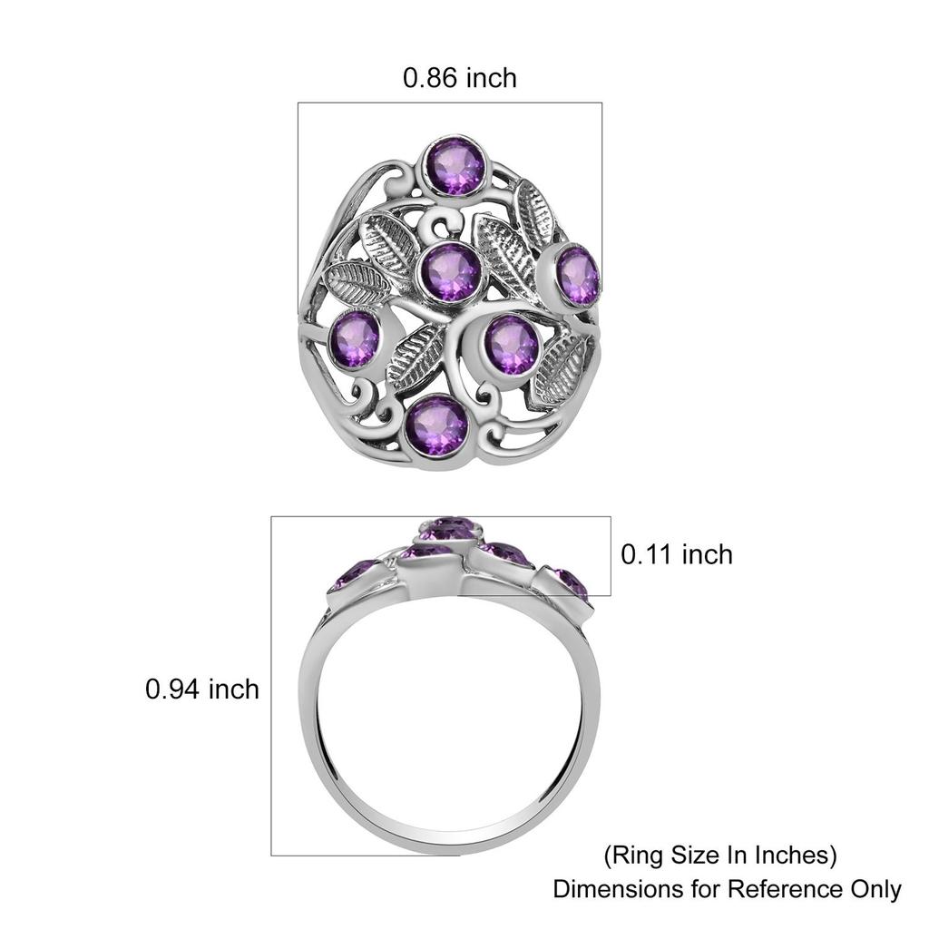 Natürlicher Amethyst, 4 x 4 mm, runder Edelstein, 925er-Sterlingsilber, Blatt-Ring mit filigranem Design für Frauen und Mädchen