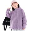 Kids Solid Color Fleece Jacket Boys Girls Stand Collar Zip Up Warm Coat Winter Outdoor