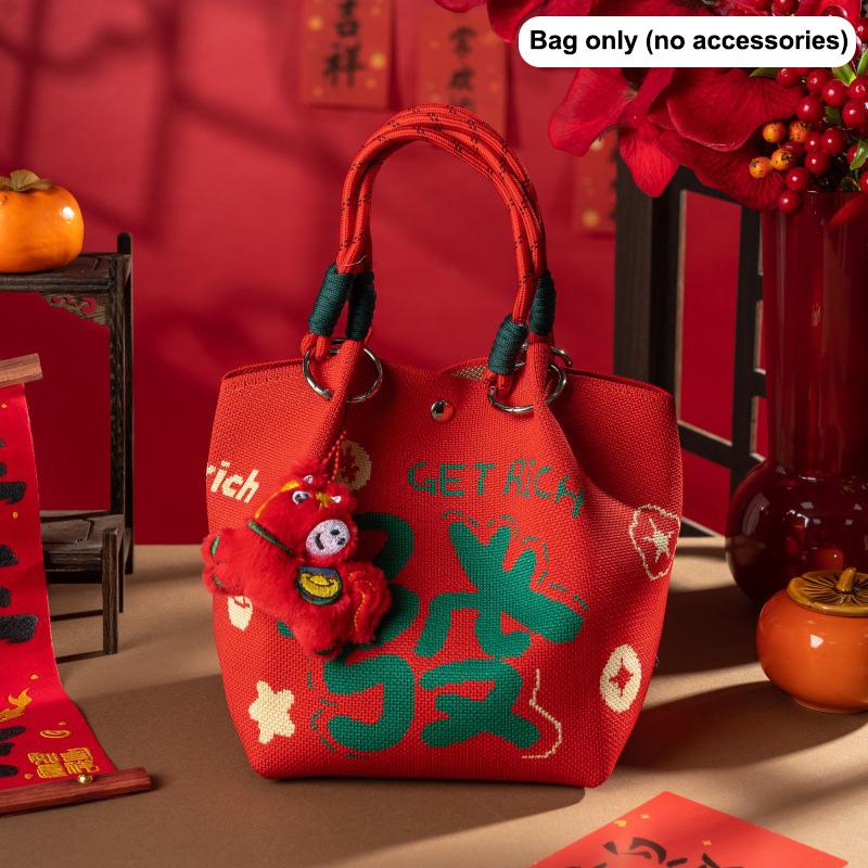 New 2026 Horse Year Cartoon Mascot Pony Knitted Bucket Bag For Women Fashion Large Capacity Portable Handbag New Year Gift