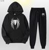 Arachnidmark Men Hoodie & Jogger Set, Minimal Spider Shape Motif Chest Print, Thick Fleece Two Piece Set for Casual Outdoor Training
