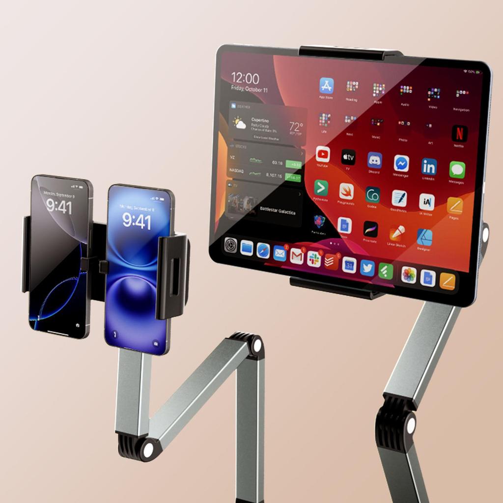 Aluminum Alloy Rotating Phone & Tablet Holder Stand for Desktop Streaming & Viewing
