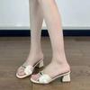 Elegant Woman Heeled Shoes 2025 Fashion Peep Toe Slippers Women Summer New Metal Decoration Dress Shallow Luxury Women's Sandals
