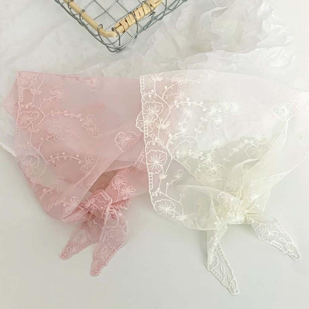 Sunscreen Thin Embroidered Flowers Headband Breathable Triangle Waistband Ramie Head Scarf Outdoor