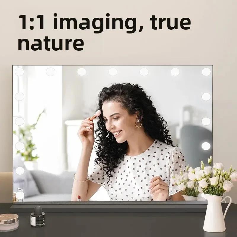 Large Size LED Tabletop Makeup Mirror with Lights Influencer Style for Home/Dorm Bedroom Desktop High-End Feel Dressing Mirror