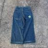 Jeans da Uomo Vestibilità Rilassata Denim Lavato Vintage Con Stampa Grafica Gamba Dritta Pantaloni Streetwear Autunno