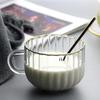 Stripe Glass Cup Coffee Tea Drink Dessert Breakfast Milk Cup Heat Resistant Transparent with Handle Beverage Utensils