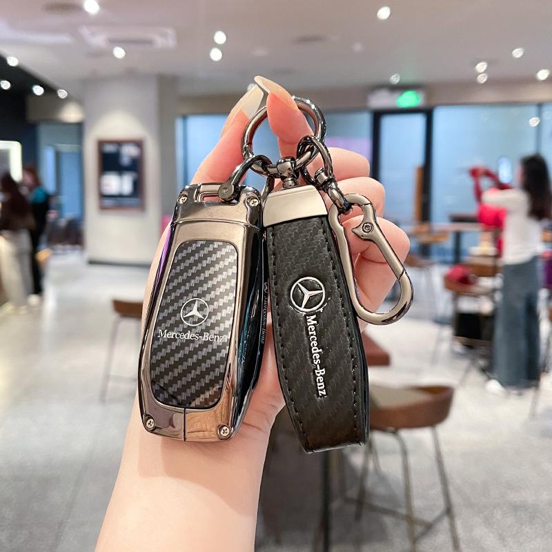 Leather Car Remote Key Case Cover For Mercedes Benz A C E S G Class GLC CLE CLA GLB GLS W177 W205 W213 W222 X167 AMG Keychain