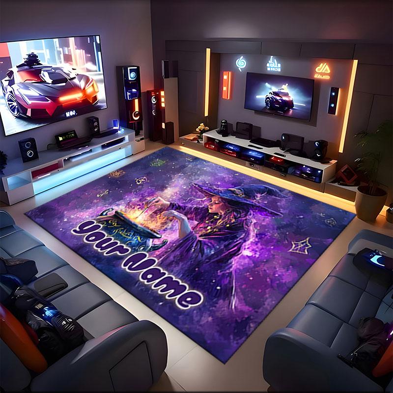 1PC Custom Name Witchcraft Spell Magic Night Theme Floor Mat Ideal for Living Room, Game Rooms, Office, Bedroom,Floor Mat Playful Design