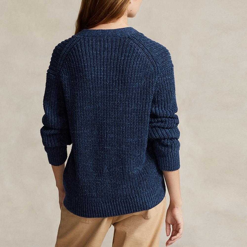 Polo Ralph Lauren Solid Color V-Neck Single-Breasted Loose Long Sleeve Knit Sweater Women Sweater Indigo WMPOSWENDW20224-400