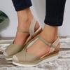 New Fashion Plus Size Women's Closed Toe Wedge Heel Thick Sole Hemp Splicing Roman Sandals