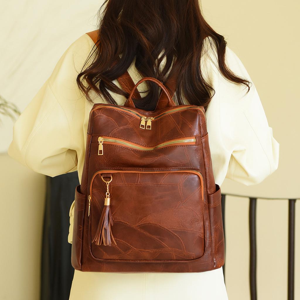 Weicher Lederrucksack für Damen Retro Neu Große Kapazität Lässiger Rucksack für Pendeln Damen Tasche