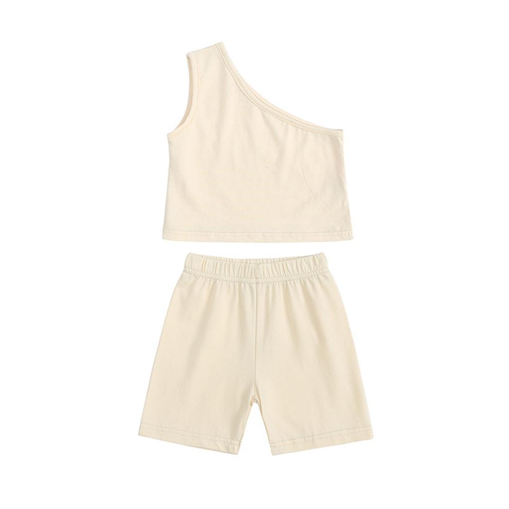 Summer Girls' One-shoulder Shorts Two-piece Solid Color Sleeveless Fashion Suit