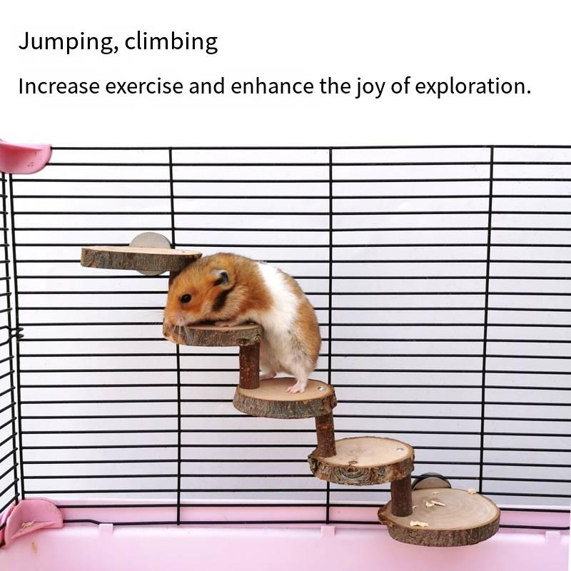 Hamster Wooden Climbing Ladder Teething Steps Golden Silk Bear Apple Wood Chew Toys Honey Possum Tree Rat Habitat Decorations