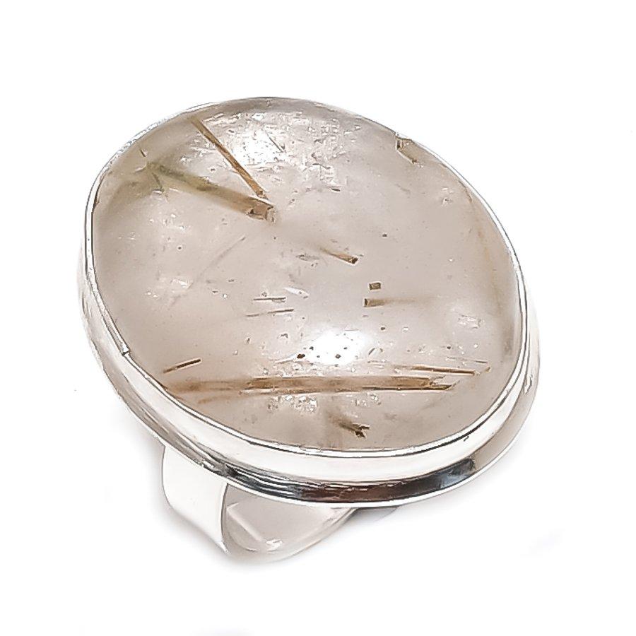 

Золотистый рутил драгоценный камень ручной работы серебро 925 пробы ювелирное кольцо размер 7 R1m00