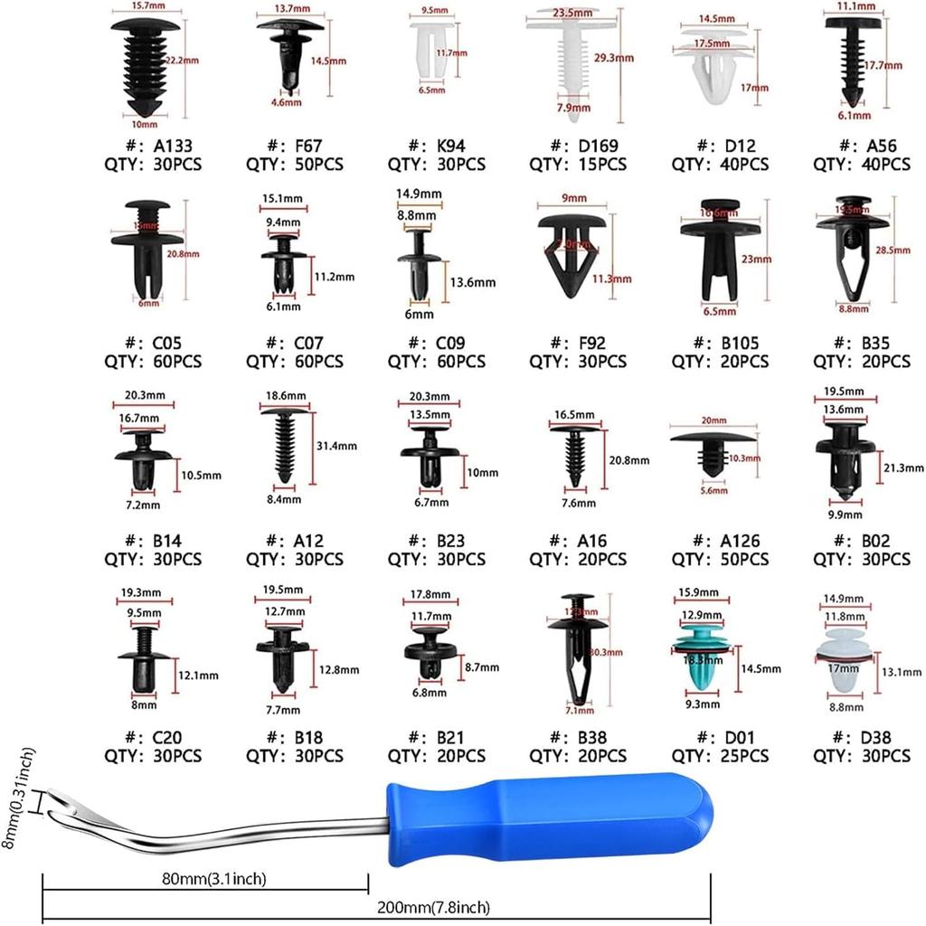 AOLYGEI Automotive Fender Bumper 821 24 Universal Car Trim Rivet Panel Removal Universal Fit for and Includes Storage C140 Clips, Push-in, Pieces,