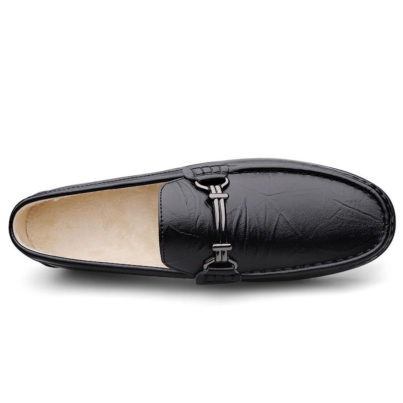 Plush Penny Loafers Men Casual Shoes Leather Dress Shoes Slip-on Sneaker Flats Winter Fur Moccasins Fleece-lined Driving Shoes