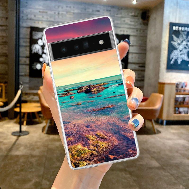 Niebieskie niebo plaża dla Google Pixel 8 7 6 Pro 6A 5 4 5A 4A 3A XL 5G etui na telefon silikonowy odporny na wstrząsy miękki przezroczysty pokrowiec Fundas