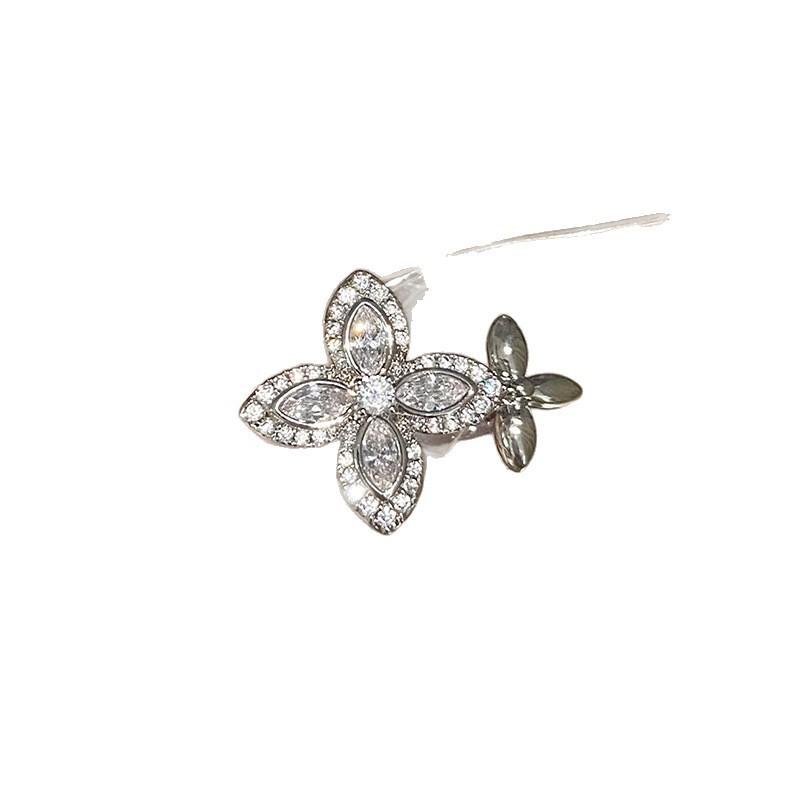 Lucky Clover Open Ring With Zirconia Flower Design For Women Fashion Jewelry