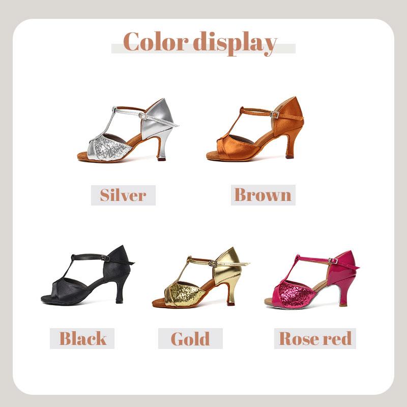 Women's Latin Dance Shoes Satin Ballroom Performance Dance Shoes 5 Color