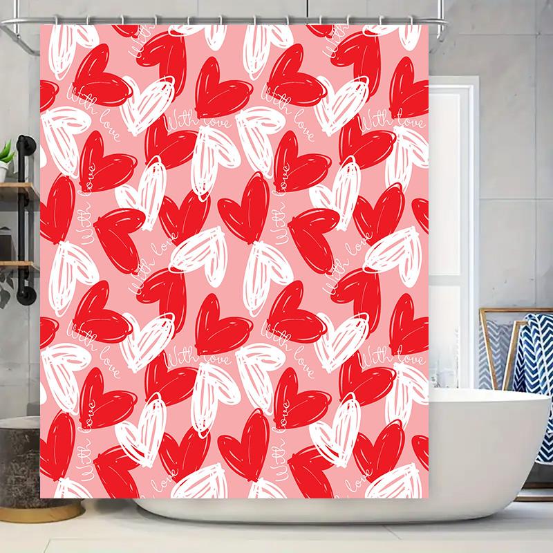 

Pink Red Shower Curtain Love Heart Print Waterproof Bathroom Decor 3D Printing Bath Mat Set for Bathroom Accessories Decoration 90x180cm