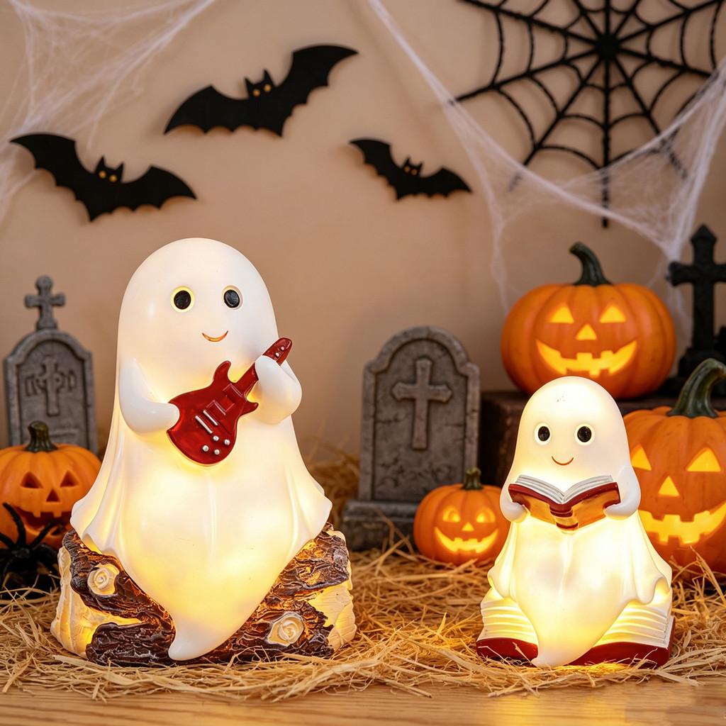 Ghost Reading Book Lamp Resin Decor For Halloween Parties And Gift Giving