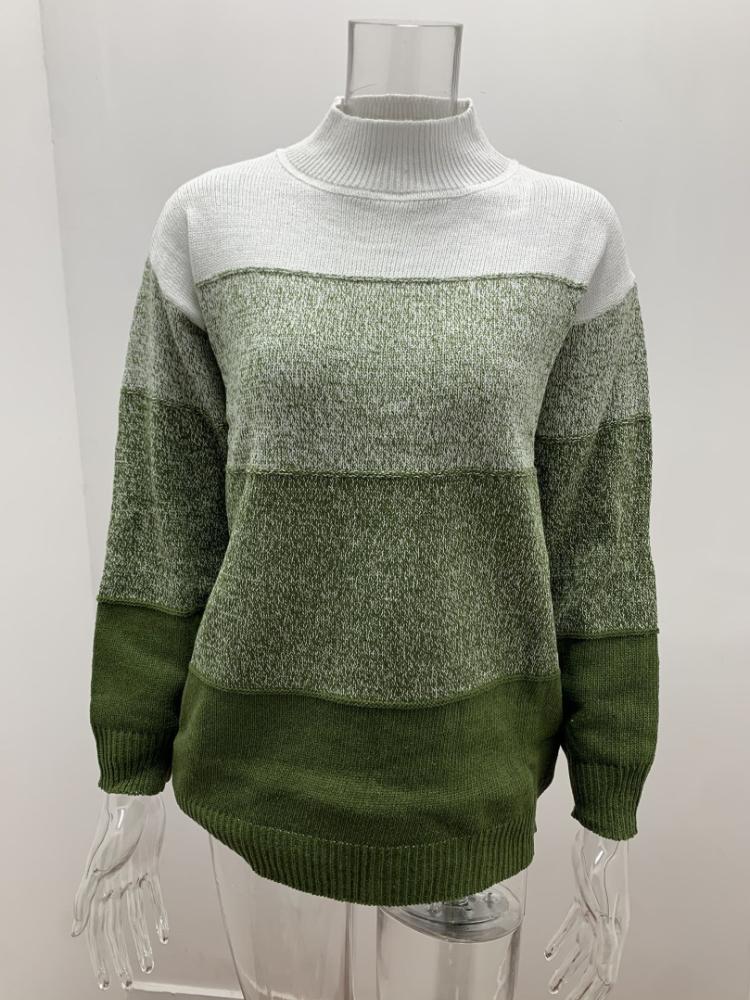 Pullovers Fashion Women's Casual Mixed Color Striped Splicing High Neck Colorblocking Soft Elegant Basic Knitted Tops Casual Long Sleeved Pullover