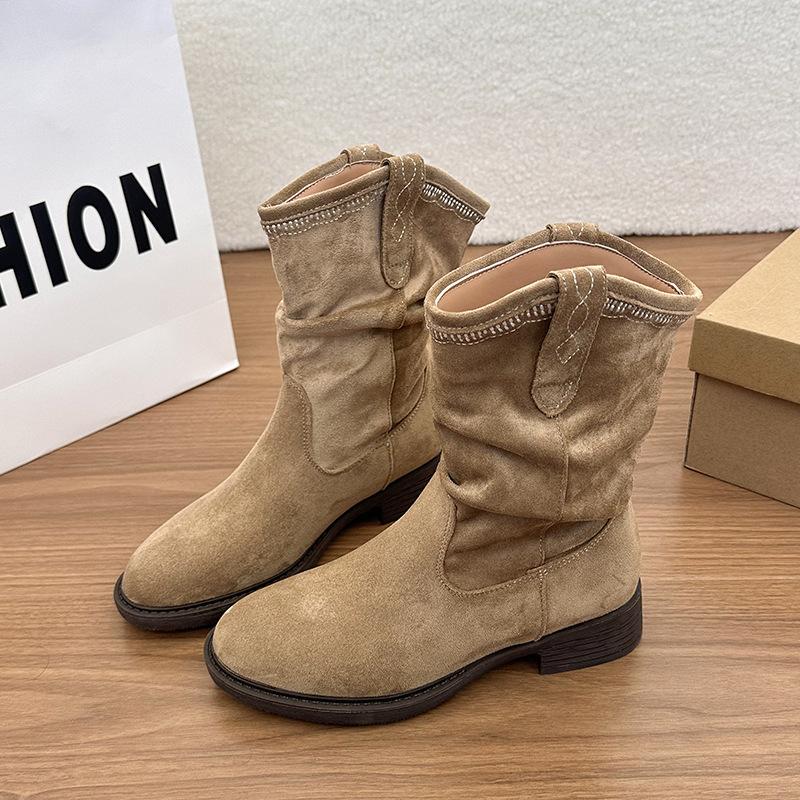 Retro style stacking boots women's spring and autumn new fashion thick heel medium boots western cowboy boots knight fashion boots