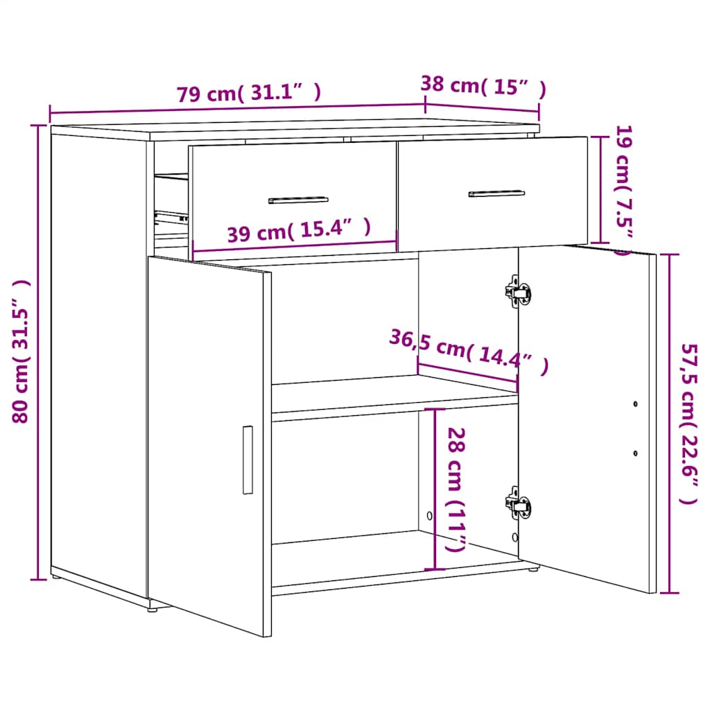 Sideboards 2 pcs Smoked Oak 79 x 38 x 80 cm Particleboard