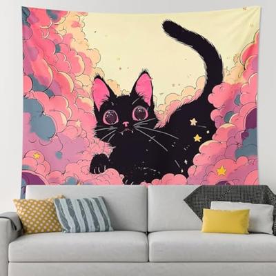 Cute Cat In Clouds Tapestry Whimsical Wall Art for Bedroom or Playroom Large Decorative Hanging Add Fun and Color