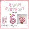 Rosa Happy Birthday Buchstabenballon-Set Rosa bedruckter Geburtstagsballon Krone Digitale Ballons 0-9 für Geburtstagsfeier-Dekoration